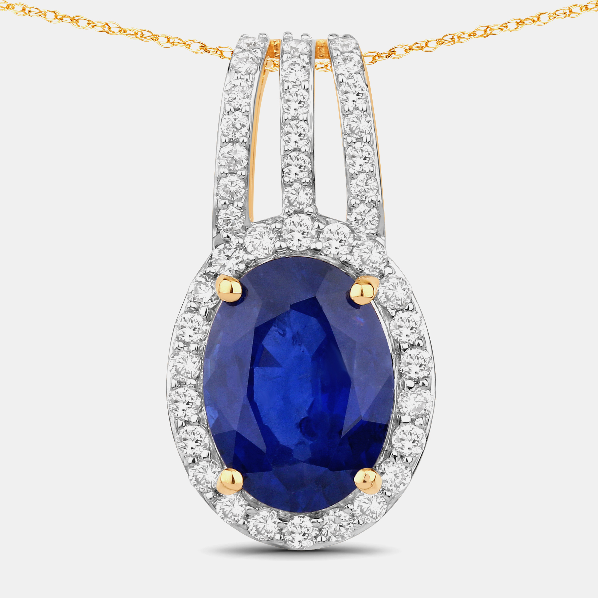 3.59 cts Ceylon Blue Sapphire and Diamond 18K Yellow Gold Statement Pendant, Necklaces - Luxury Closet
