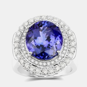 9.67 cts Tanzanite and Diamond 18K White Gold Halo Ring US Size 8, Rings - Luxury Closet