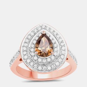 1.00 cts Chocolate Brown Diamond and Diamond 18K Rose Gold Halo Ring US Size 7, Rings - Luxury Closet