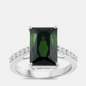 5.86 cts Green Tourmaline and Diamond 14K White Gold Bridge Ring US Size 7, Rings - Luxury Closet