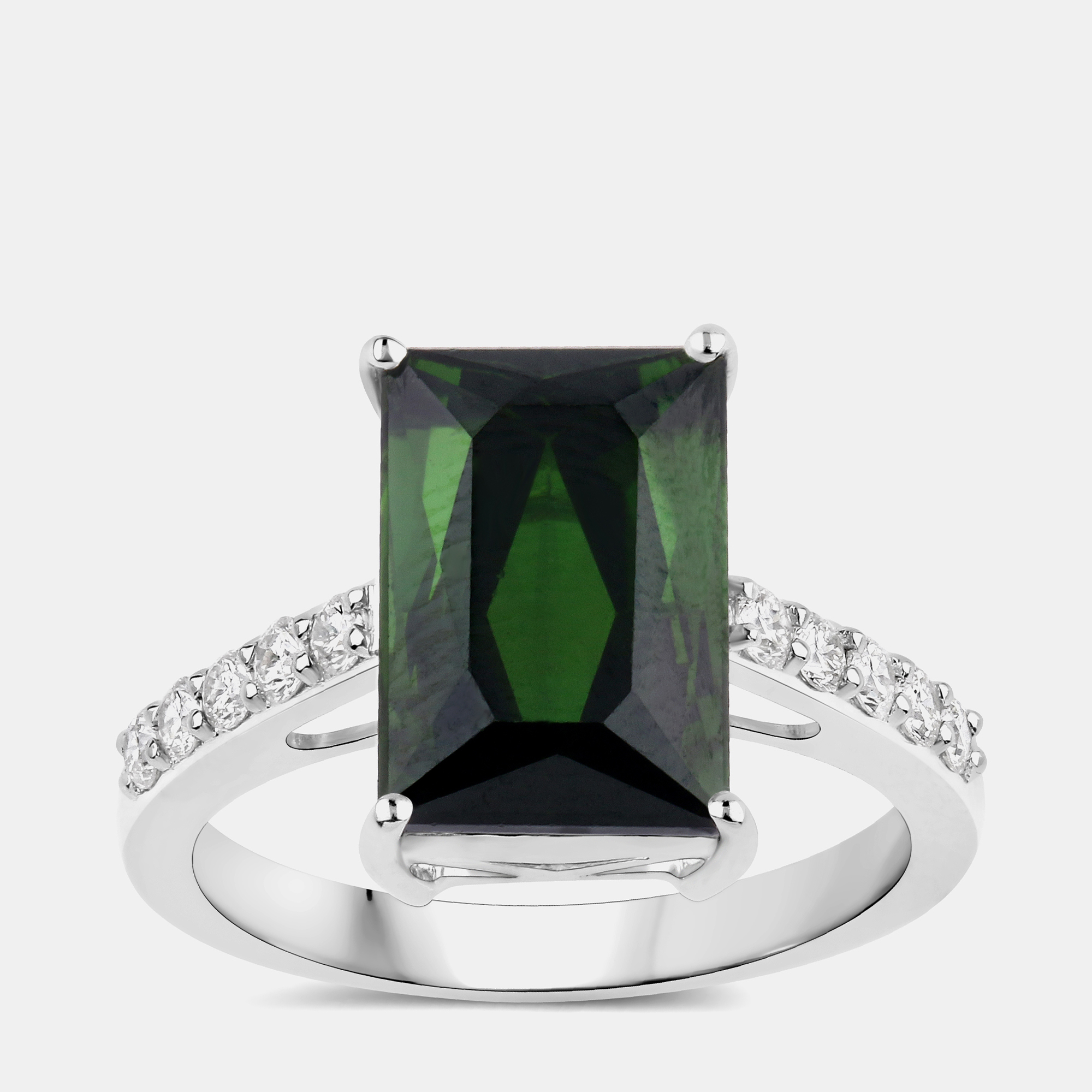 5.86 cts Green Tourmaline and Diamond 14K White Gold Bridge Ring US Size 7, Rings - Luxury Closet