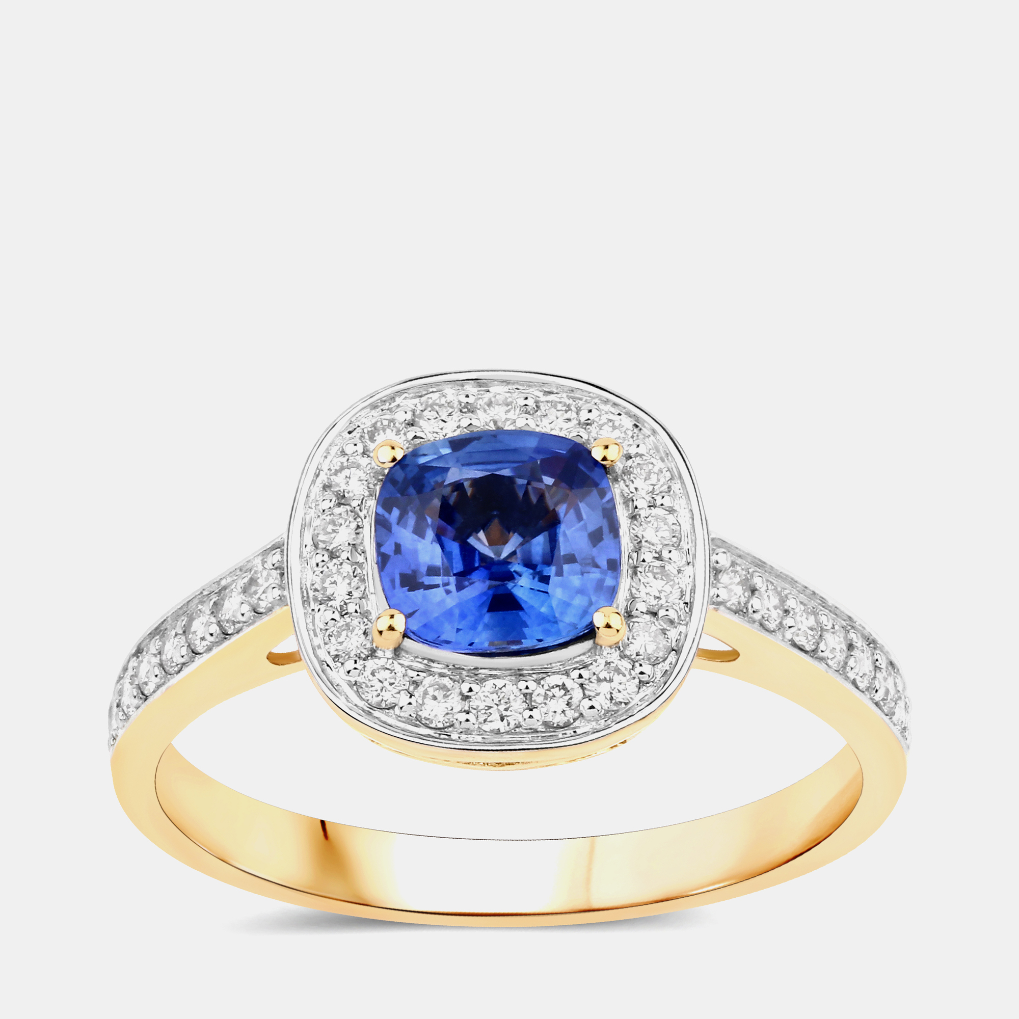 0.99 cts Blue Sapphire and Diamond 18K Yellow Gold Bridge Ring US Size 7, Rings - Luxury Closet