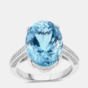 8.48 cts Aquamarine and Diamond 14K White Gold Bridge Ring US Size 7, Rings - Luxury Closet