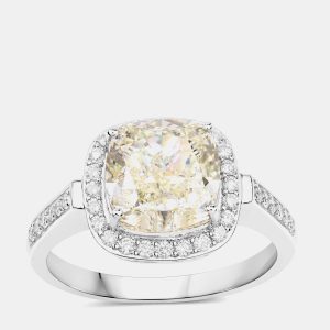 4.38 ctw Light Yellow Diamond and Diamond 18K White Gold Statement Ring US Size 7, Rings - Luxury Closet