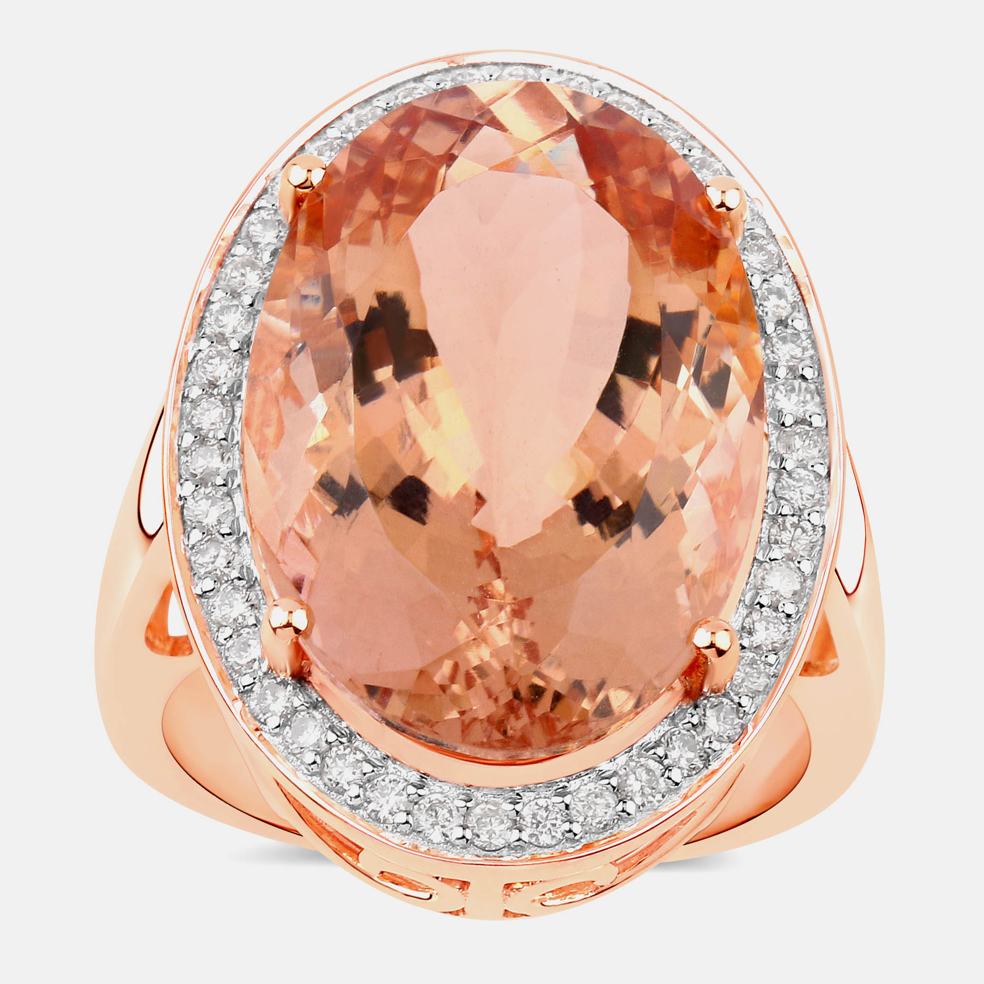 14.67 cts Morganite and Diamond 14K Rose Gold Halo Ring US Size 7, Rings - Luxury Closet
