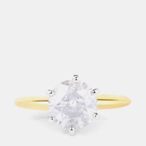 2.02 cts White Diamond 14K Yellow & White Gold Solitaire Ring US Size 6, Rings - Luxury Closet