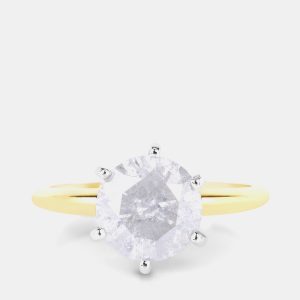 2.59 cts White Diamond 14K Yellow & White Gold Solitaire Ring US Size 6, Rings - Luxury Closet