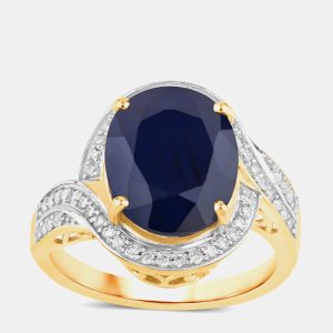 6.21 cts Blue Sapphire and Diamond 14K Yellow Gold Crossover Ring US Size 7, Rings - Luxury Closet