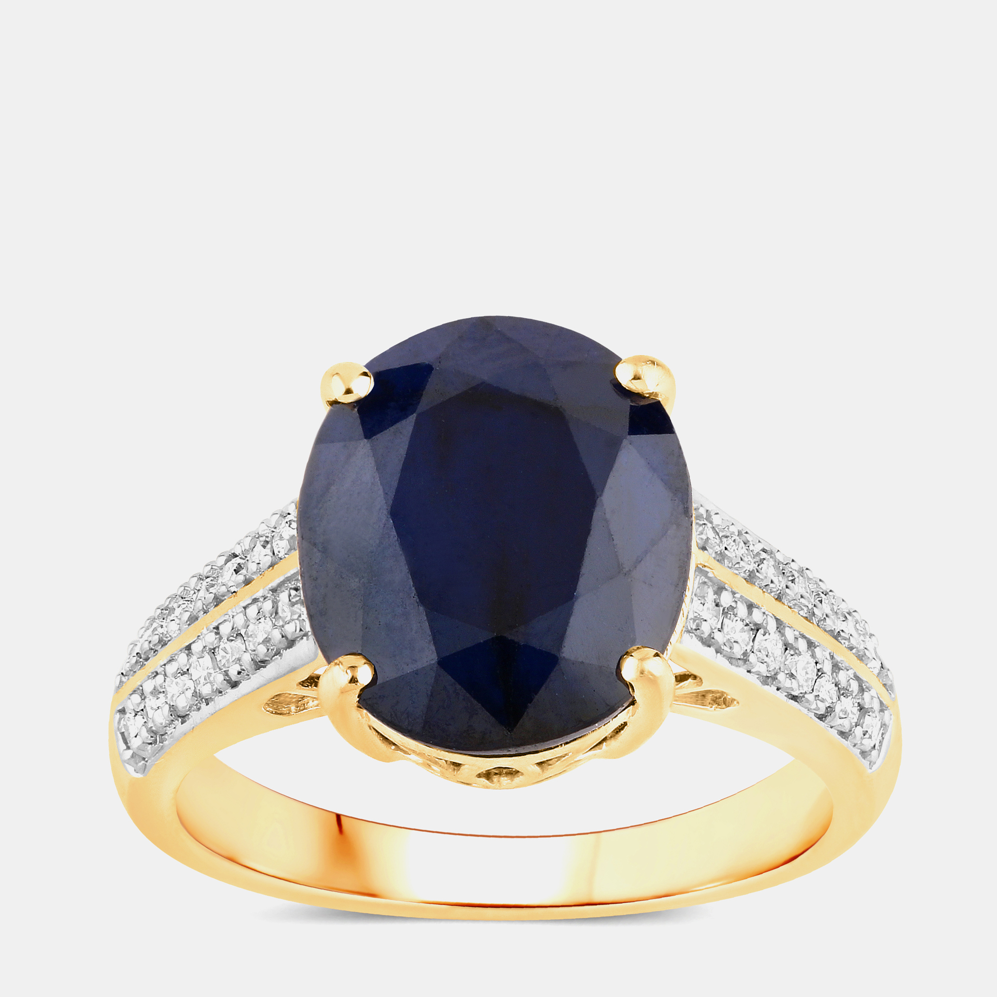 6.21 cts Blue Sapphire and Diamond 14K Yellow Gold Bridge Ring US Size 7, Rings - Luxury Closet