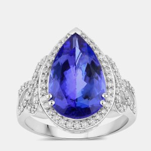 5.24 cts Tanzanite and Diamond 14K White Gold Statement Ring US Size 7, Rings - Luxury Closet
