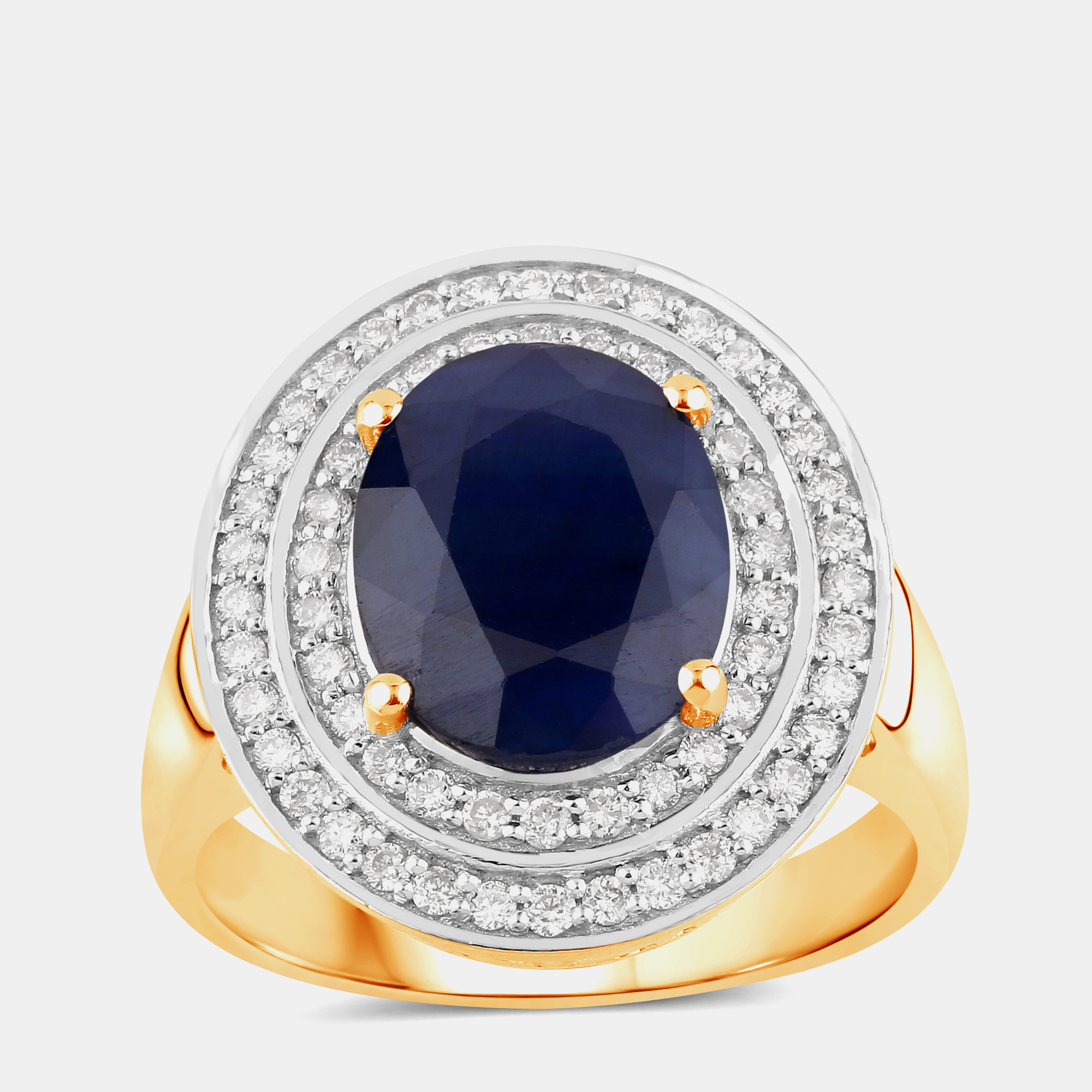 4.32 cts Blue Sapphire and Diamond 14K Yellow Gold Halo Ring US Size 7, Rings - Luxury Closet