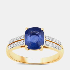 2.29 cts Ceylon Blue Sapphire and Diamond 18K Yellow Gold Bridge Ring US Size 7, Rings - Luxury Closet