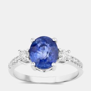 2.81 cts Ceylon Blue Sapphire and Diamond 18K White Gold Bridge Ring US Size 7, Rings - Luxury Closet
