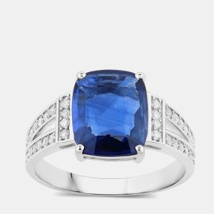3.11 cts Ceylon Blue Sapphire and Diamond 18K White Gold Bridge Ring US Size 7, Rings - Luxury Closet