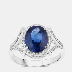 3.38 cts Ceylon Blue Sapphire and Diamond 18K White Gold Promise Ring US Size 7, Rings - Luxury Closet