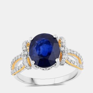 3.78 cts Ceylon Blue Sapphire and Diamond 18K White & Yellow Gold Ring US Size 7, Rings - Luxury Closet