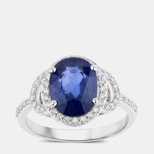 2.62 cts Ceylon Blue Sapphire and Diamond 18K White Gold Promise Ring US Size 7, Rings - Luxury Closet
