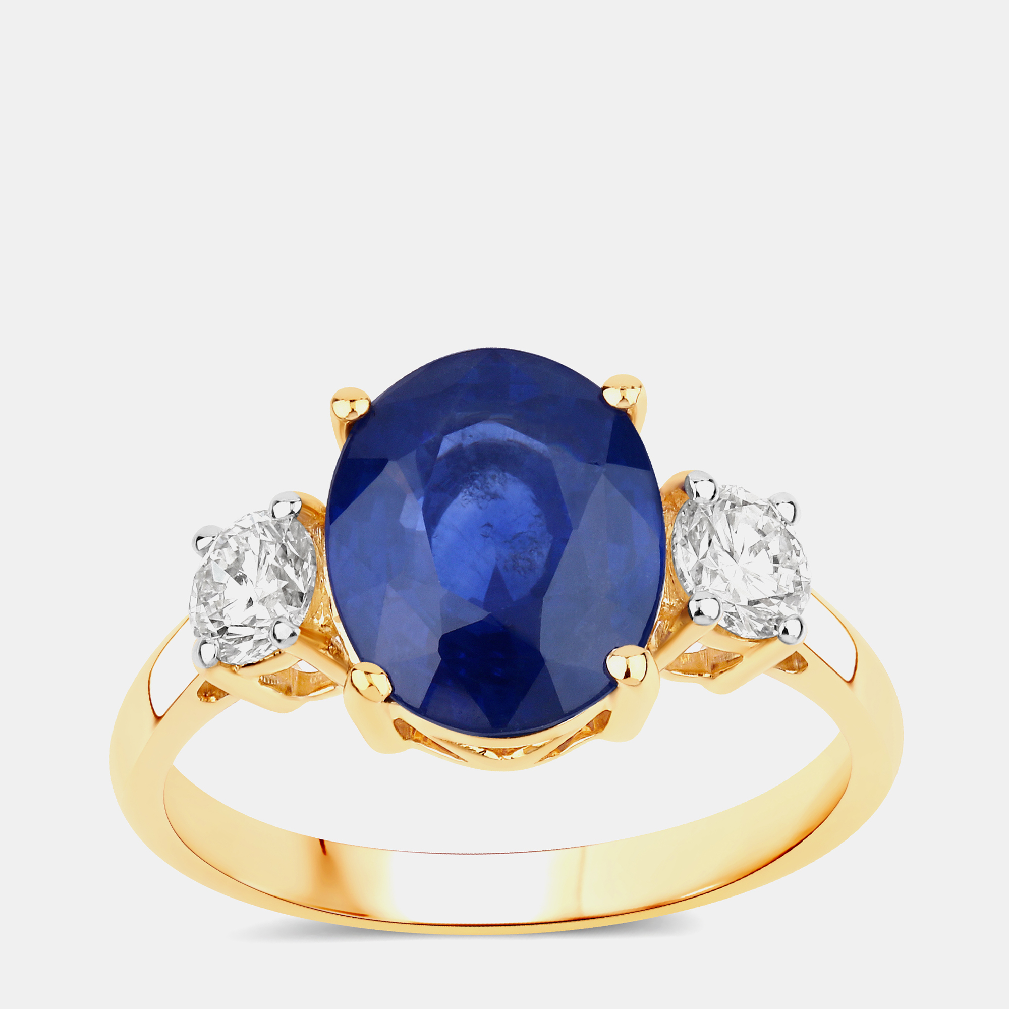 3.64 cts Ceylon Blue Sapphire and Diamond 18K Yellow Gold 3 Stone Ring US Size 7, Rings - Luxury Closet