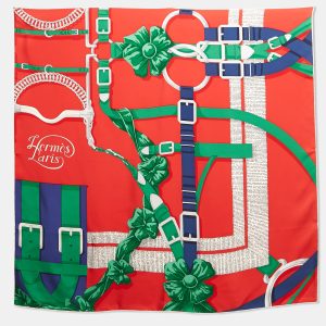 Herm&egrave;s Rouge/Vert Grand Manege Detail Silk Scarf, Scarves & Shawls - Luxury Closet