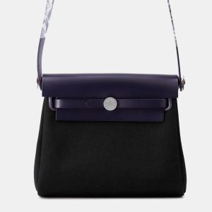 Hermes Herbag Zip Blue Indigo/Black Toile Military Vache Hunter Leather Size Mini, Tote Handbags - Luxury Closet