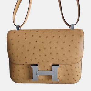Hermes 24 Constance Tabac Camel Ostrich Leather Bag, Handbags - Luxury Closet