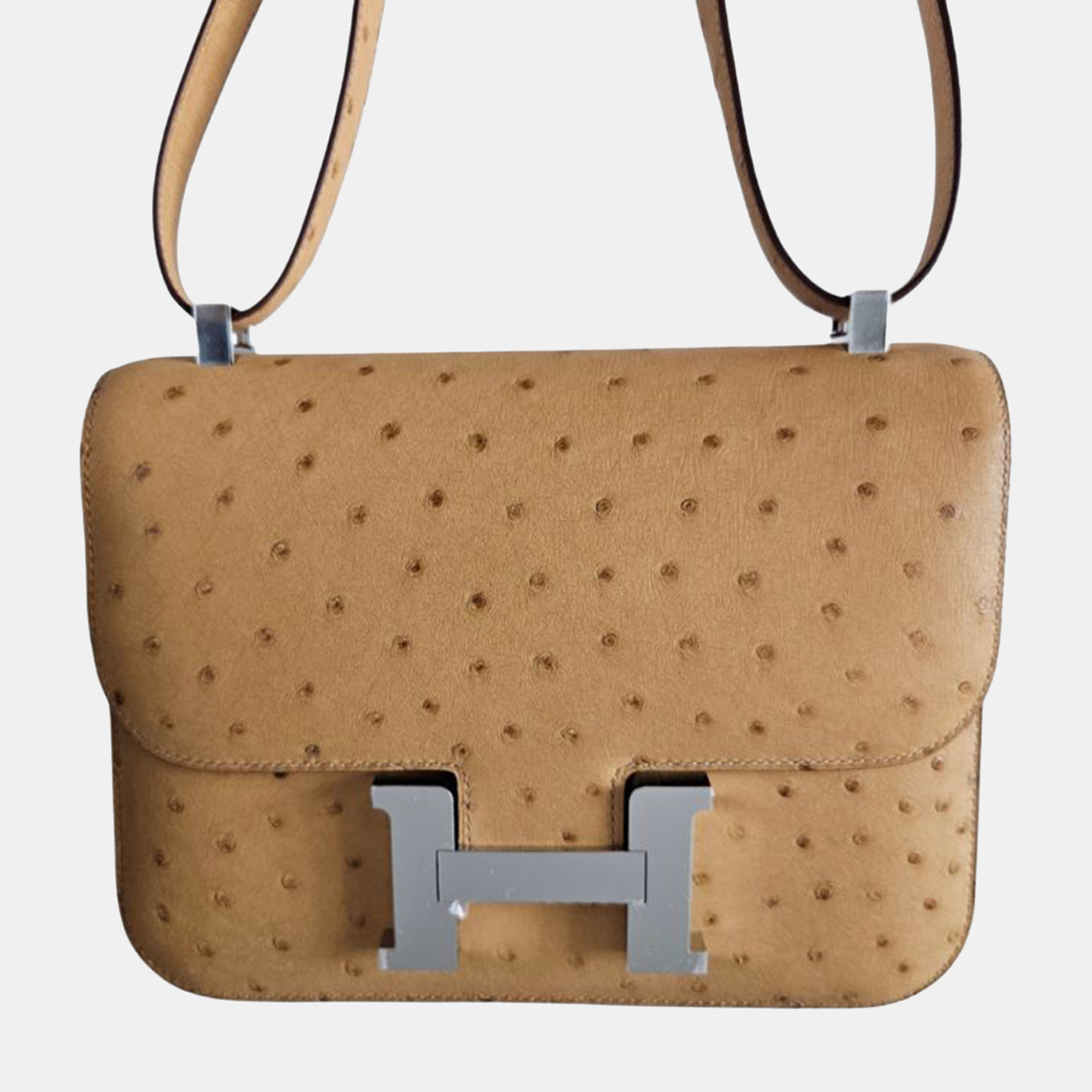 Hermes 24 Constance Tabac Camel Ostrich Leather Bag, Handbags - Luxury Closet