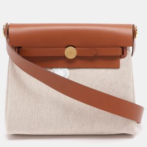 Hermes Herbag 20 Gold Plated Beige/Brown Canvas and  Leather Bag, Shoulder Bags - Luxury Closet