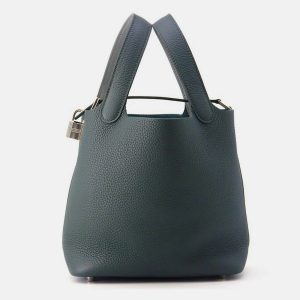 Hermes Picotin Lock Eclat Vert Mangrove/Guripantan Taurillon Clemence Swift Leather Size Pm, Tote Handbags - Luxury Closet