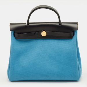 Hermès Herbag Zip 31 Bleu Jean/Noir Toile H and Vache Hunter Top Handle Bag, Satchels - Luxury Closet