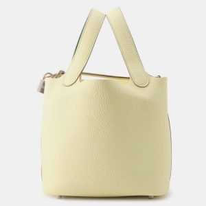 Hermes Picotin Lock Eclat Jaune Milton/Vert Vertigo Taurillon Clemence Swift Leather Size PM, Tote Handbags - Luxury Closet