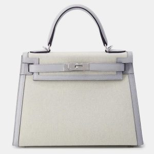 Hermes Kelly Sellier Ecru/Blue Gacier Toile H Swift Leather Size 28, Satchels - Luxury Closet