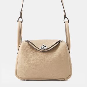 Hermes Lindy Verso Trench/Etoupe Taurillon Clemence Size Mini, Tote Handbags - Luxury Closet