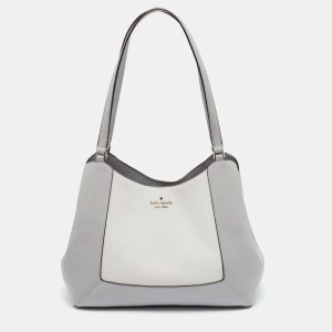 Kate Spade Lena Triple Compartment Grey/White Leather Shoulder Bag, Shoulder Bags - Luxury Closet