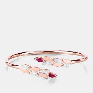 0.80 cts Ruby and Diamond 14K Rose Gold Bypass Bangle, Bracelets - Luxury Closet