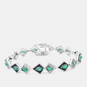 3.37 cts Emerald and Diamond 14K White Gold Tennis Bracelet, Bracelets - Luxury Closet