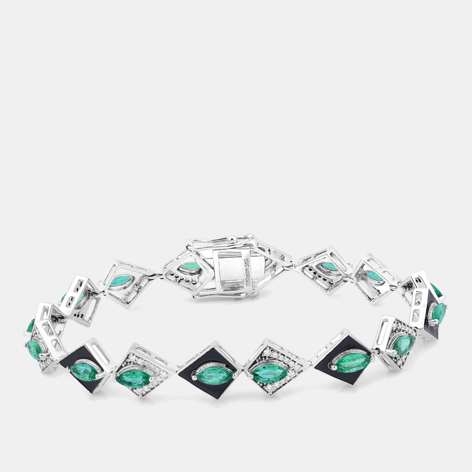3.37 cts Emerald and Diamond 14K White Gold Tennis Bracelet, Bracelets - Luxury Closet