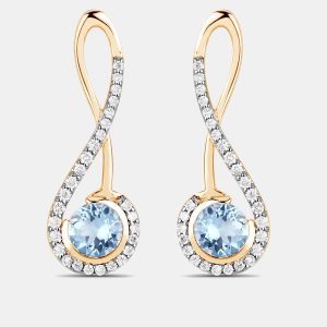 0.90 cts Aquamarine and Diamond 14K Yellow Gold Crossver Earrings, Earrings - Luxury Closet