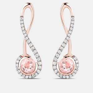 1.00 cts Morganite and Diamond 14K Rose Gold Infinity Earrings, Earrings - Luxury Closet