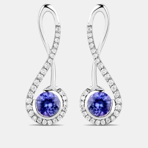 1.06 cts Tanzanite and Diamond 14K White Gold Infinity Earrings, Earrings - Luxury Closet