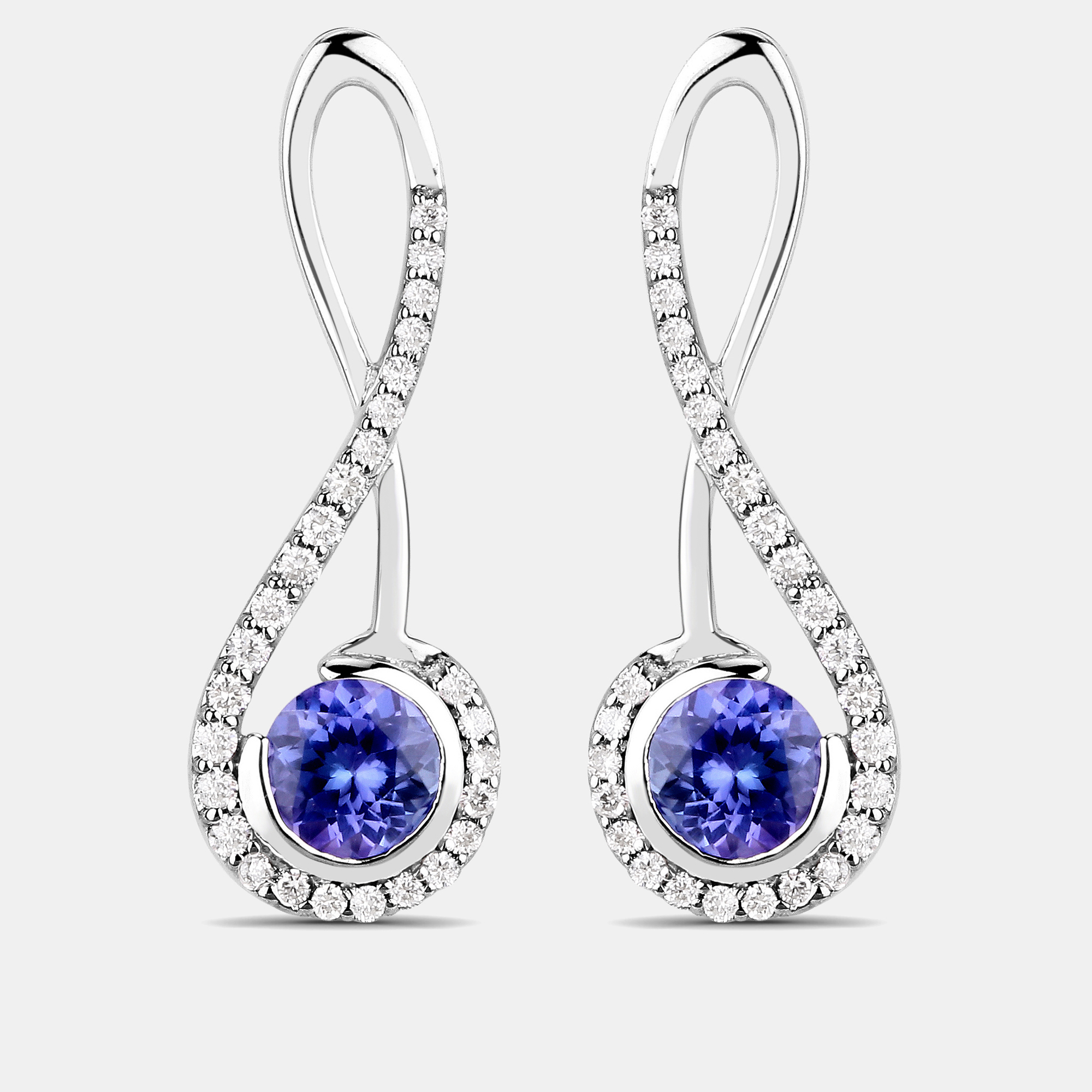 1.06 cts Tanzanite and Diamond 14K White Gold Infinity Earrings, Earrings - Luxury Closet