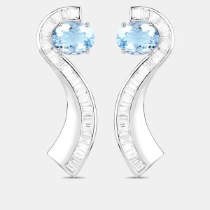 3.46 cts Aquamarine and Diamond 14K White Gold Jacket Earrings, Earrings - Luxury Closet