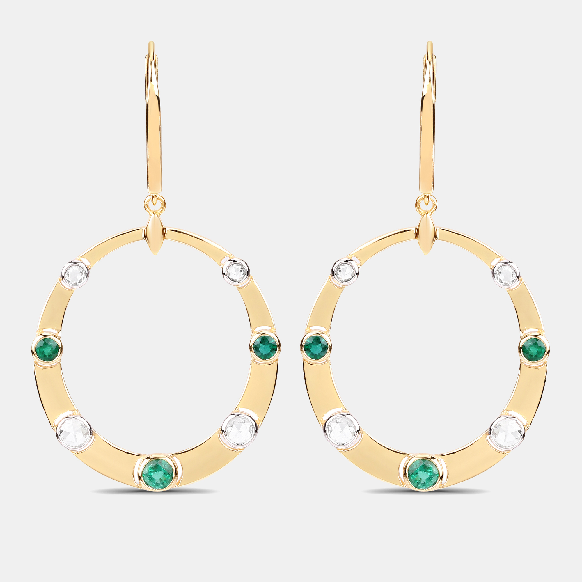0.96 cts Emerald and Diamond 14K Yellow Gold Dangle Earrings, Earrings - Luxury Closet