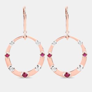 1.36 cts Ruby and Diamond 14K Rose Gold Dangle Earrings, Earrings - Luxury Closet