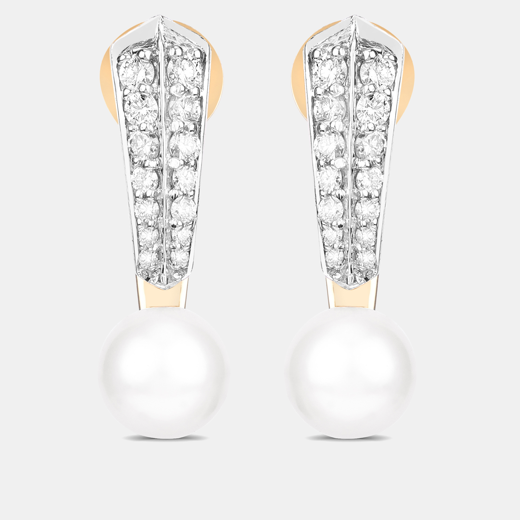 5.50 cts Pearl and Diamond 14K Yellow Gold Dangle Earrings, Earrings - Luxury Closet