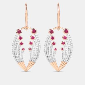 1.45 cts Ruby and Diamond 14K Rose Gold Dangle Earrings, Earrings - Luxury Closet