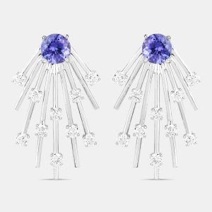 1.94 cts Tanzanite and Diamond 14K White Gold Sunburst Earrings, Earrings - Luxury Closet