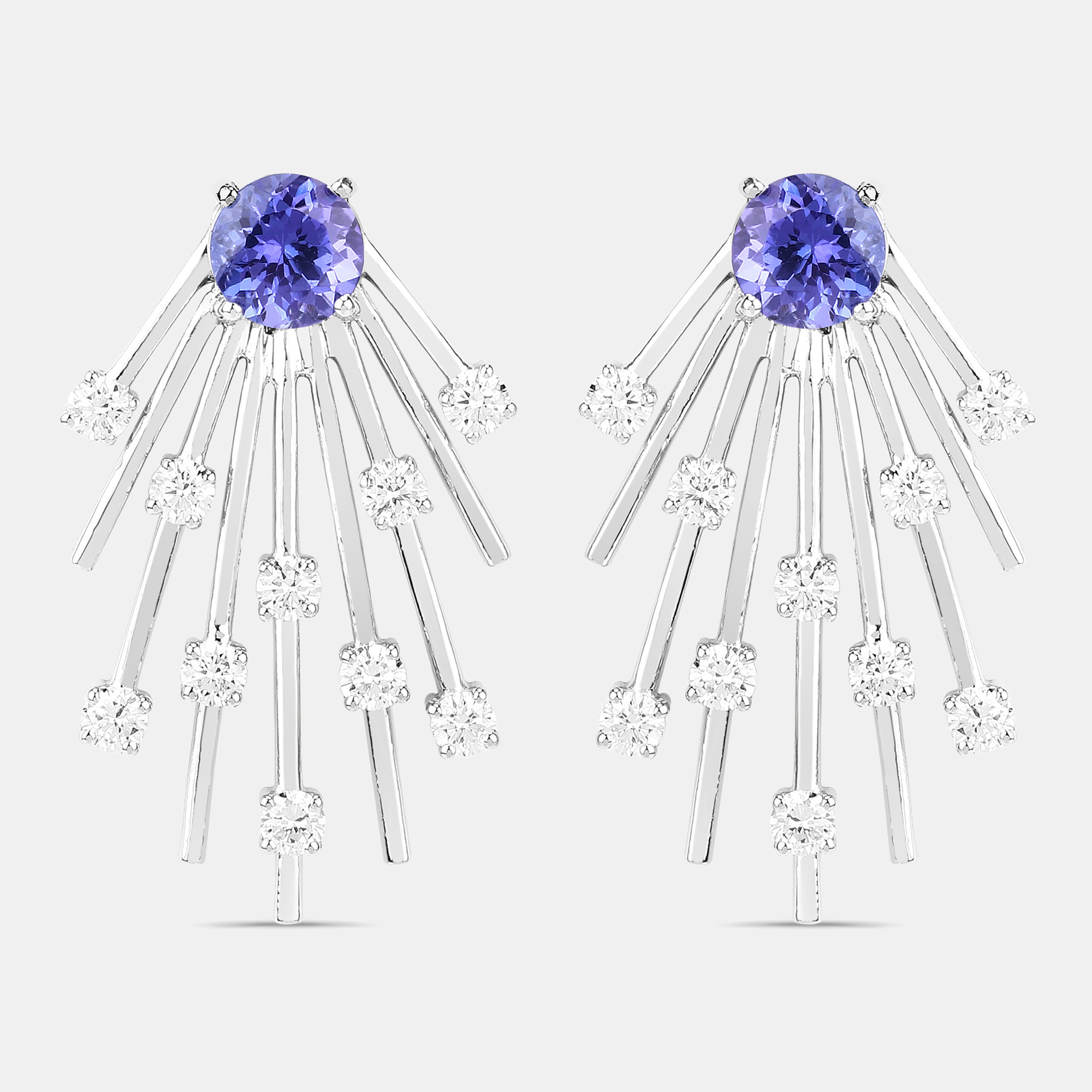 1.94 cts Tanzanite and Diamond 14K White Gold Sunburst Earrings, Earrings - Luxury Closet