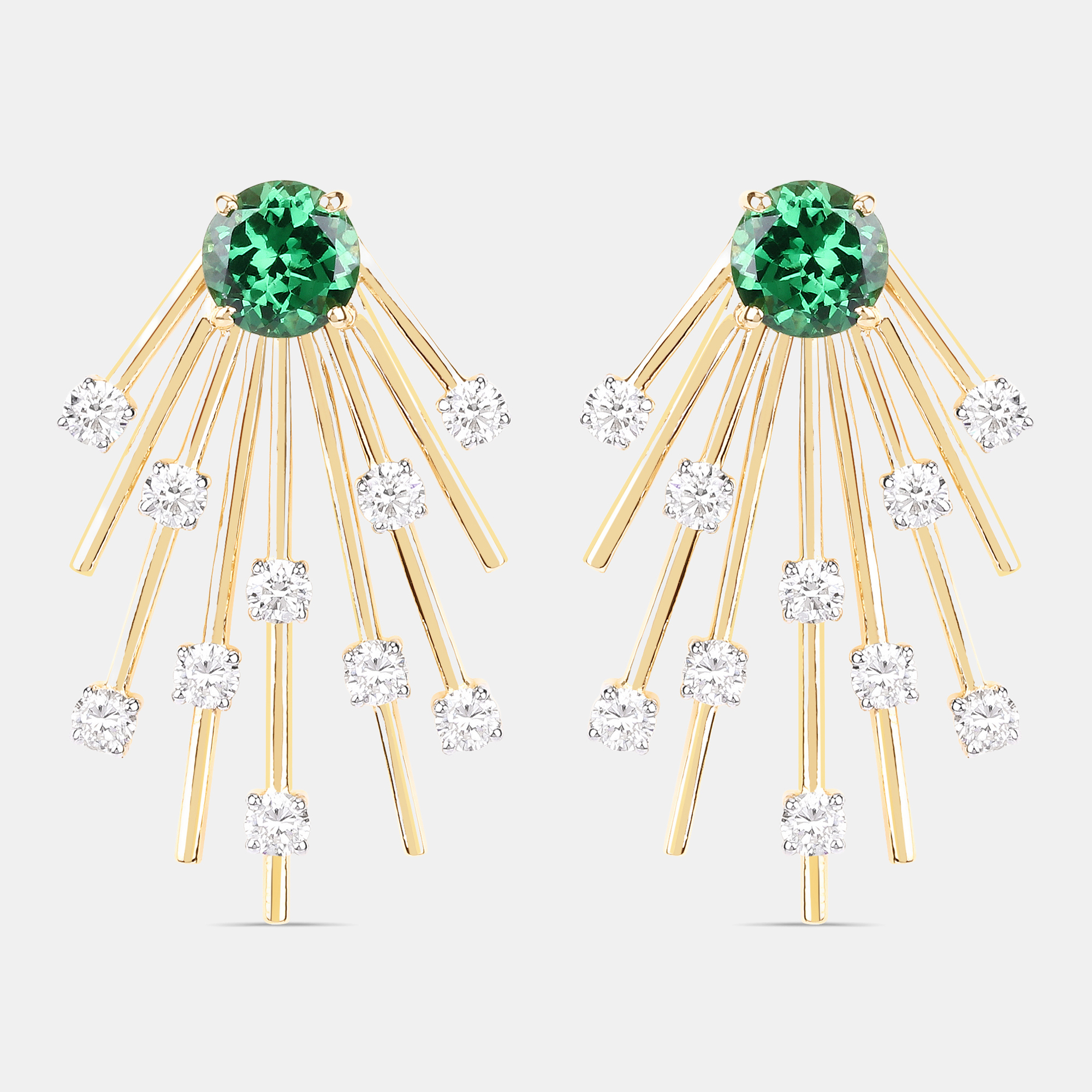 2.35 cts Tsavorite and Diamond 14K Yellow Gold Sunburst Earrings, Earrings - Luxury Closet