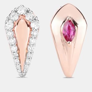 0.66 cts Ruby and Diamond 14K Rose Gold Huggie Earrings, Earrings - Luxury Closet