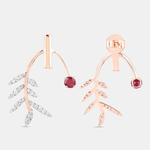 0.66 cts Ruby and Diamond 14K Rose Gold Laurel Vine Earrings, Earrings - Luxury Closet